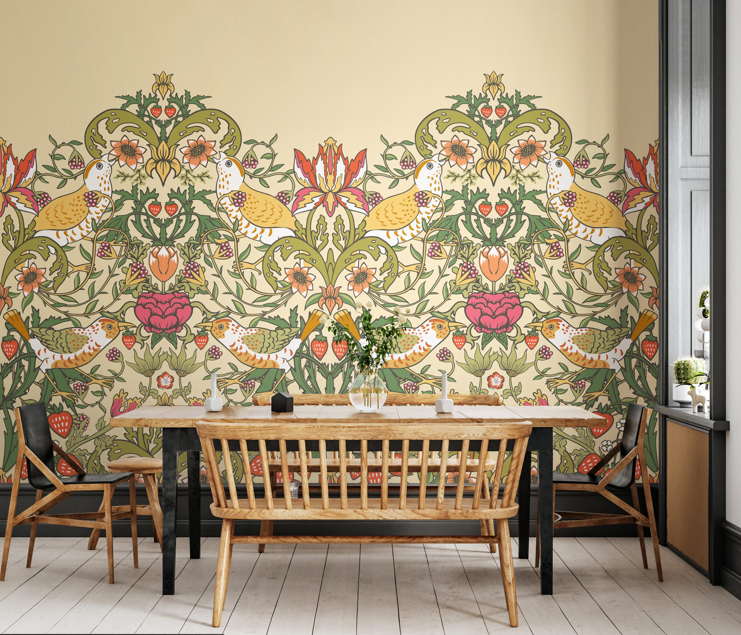 Cascada de Flores Frutales fondo amarillo - Imagen 2